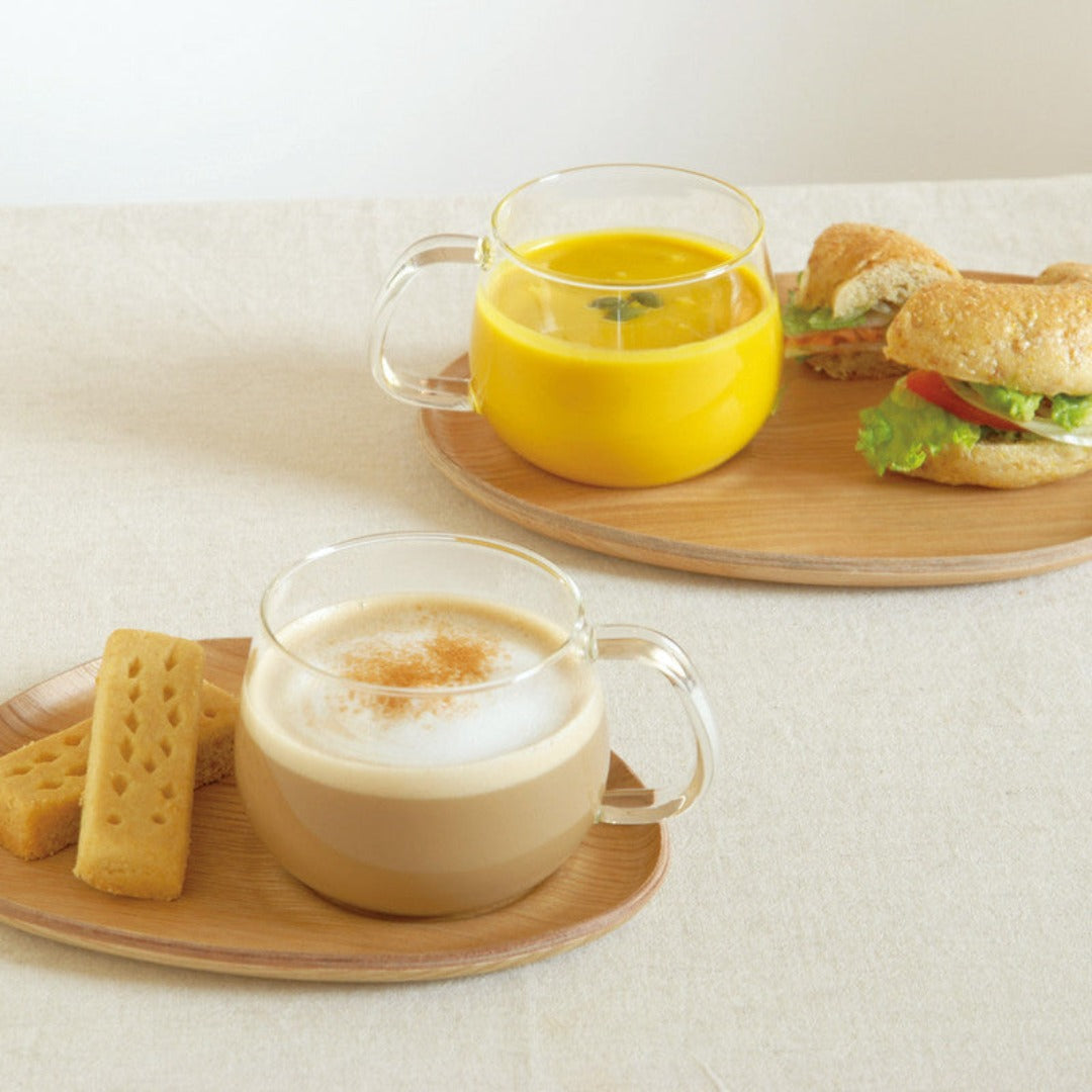 Fika Cafe Sweets Set - Wood Tray & Glass Mug