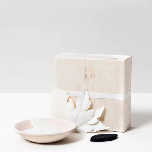 HA KO Paper Incense - Wooden Box Set of 6 With Incense Mat and Dish