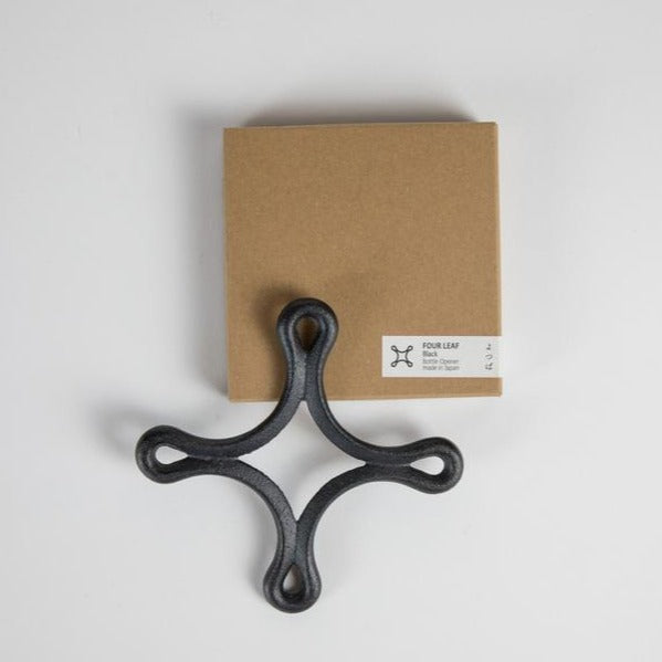 Bottle Opener, Coaster & Trivet - Four Leaf Black