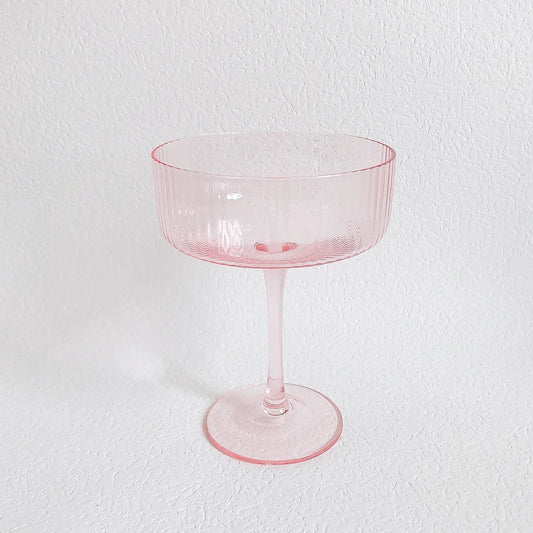 Pink Ribbed Champagne Glass (Set Of Two)